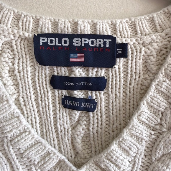 Vintage Polo Sport Ralph Lauren Sweater Vest | Men’s XL | White Cable Hand Knit - Picture 3 of 6